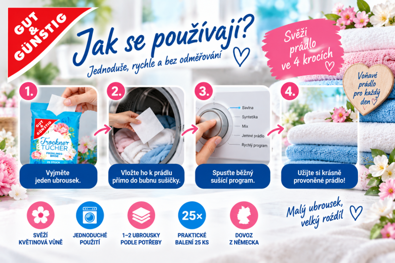 G&G ubrousky do sušičky – jednoduché použití ve 4 krocích